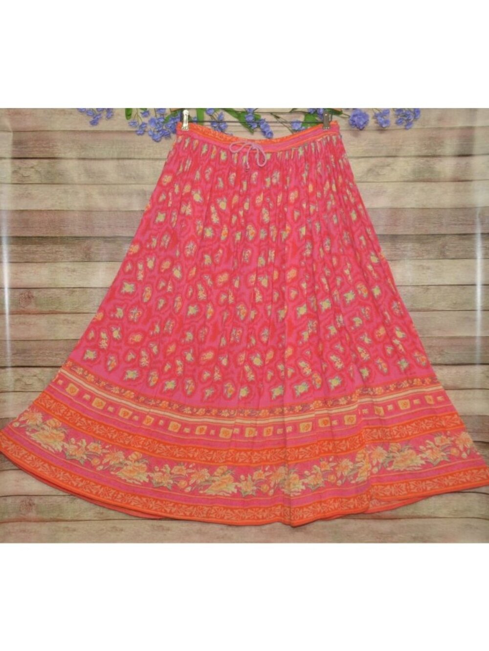 Vintage 90s Y2K Victoria Holley Floral Rayon Maxi Skirt Pink Boho Cottage Size M